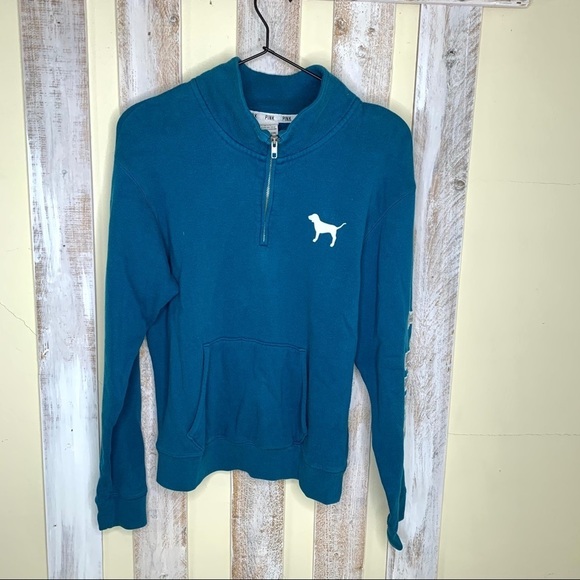 PINK Victoria's Secret Tops - Pink Victorias Secret Teal 1/4 Zip Pullover